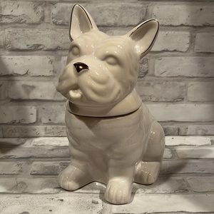 Chrissy Teigen French Bulldog Cookie jar white with gold accent